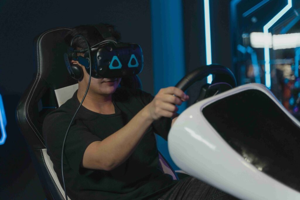 a boy playing gaming with vr glasses
